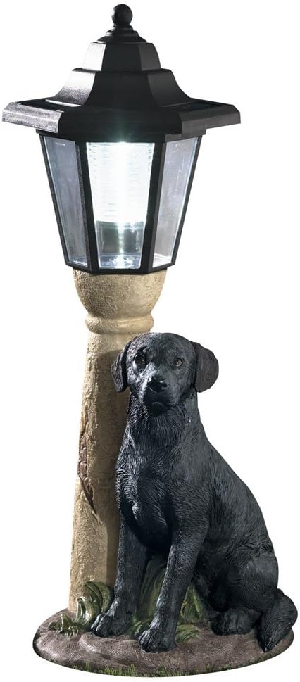 Bits and Pieces-Solar Black Lab Lantern-Solar Powered Garden Lantern - Resin Dog Sculpture with LED Light