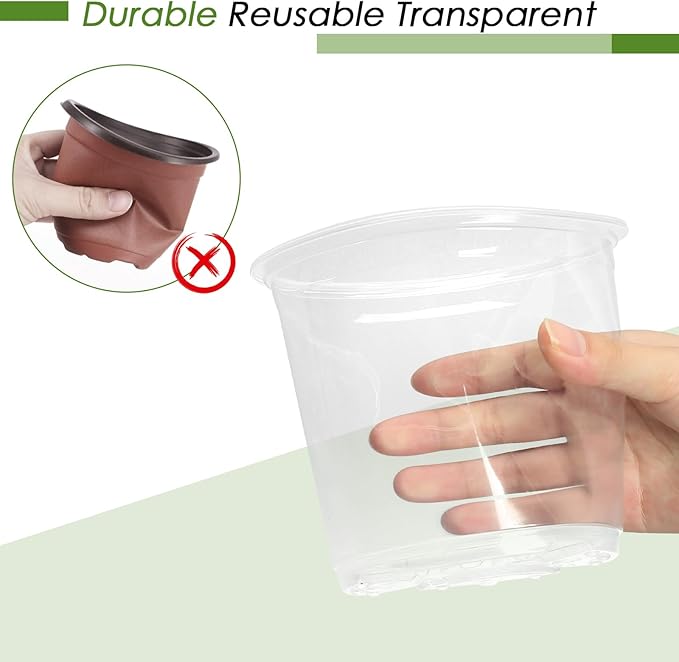 4/5/6/7 Inch Clear Nursery Pots for Plants with Sacuers 15 Pack, Plastic Flower Pots with Drainage Holes, Variety Pack Seedlings Garden Pot for Indoor Outdoor (6 inch)