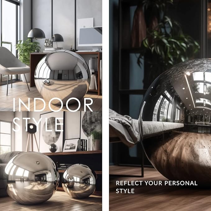 8 Inch Stainless Steel Gazing Globe,v2croft Hollow Ball Mirrored Surface Polished Shiny Sphere,Garden Stainless Steel Gazing Ball for Outdoor Lawn Pond Yard Ornament(Silver)