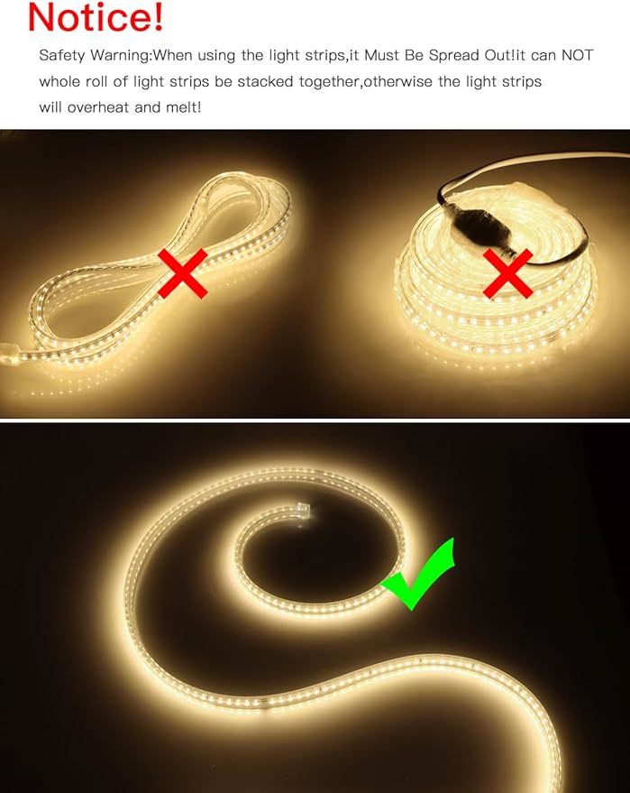 AIMENGTE Led Strip Lights for Room - Outdoor Waterproof Led Strip for Bedroom Kitchen Garden Outside Eaves House Party, AC 110V, 360LEDs, 3000k LED Rope Lighting (9.9ft, Warm White)