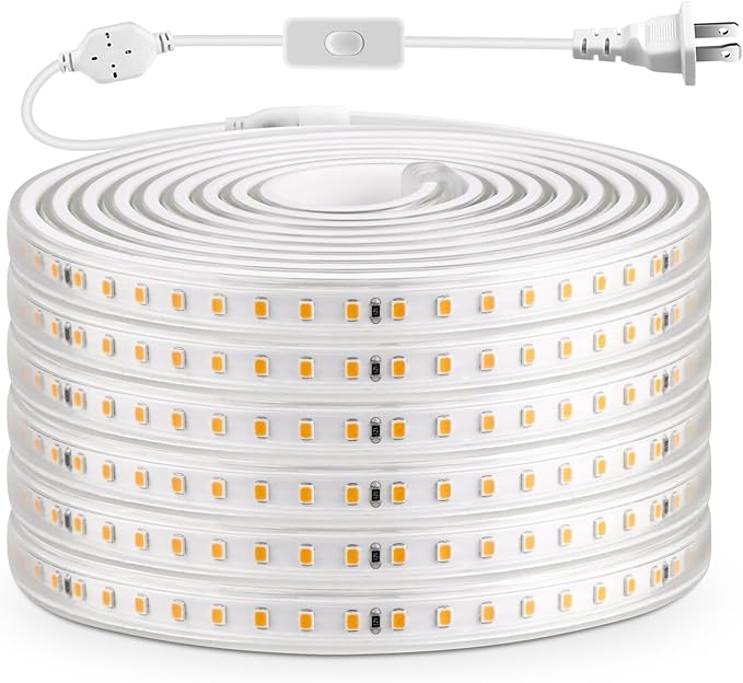 AIMENGTE LED Strip Lights for Room - Outdoor Led Strip Lighting Waterproof, AC 110V, 1200LEDs, 3000k LED Rope Lights for Garden, Patio, Living Room Bedroom Kitchen Home Decoration(32.8ft, Warm White)