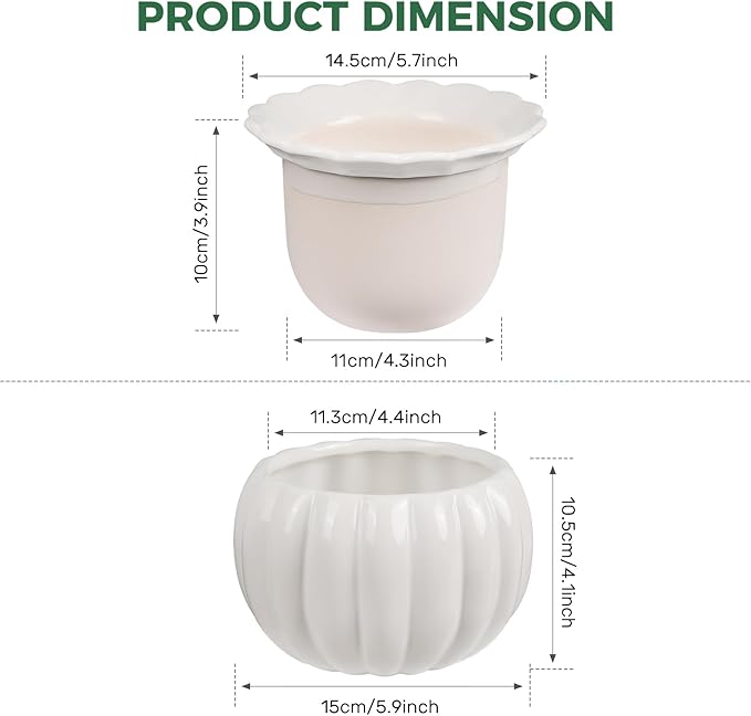 African Violet Pots, 6 inch Pumpkin-Style Ceramic Easy Self Watering Plant Pot for Busy Plant Lovers, Automatically Absorb Appropriate Amount of Water, Flower Pot Indoor-Plants Not Included