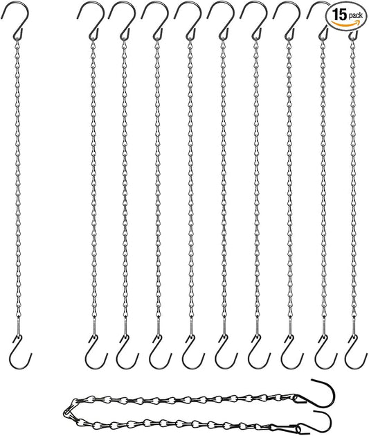 15 Pack 25" BLK Storagehook Black Hanging Chains with Hooks for Hanging Bird Feeders Planters Baskets Billboards Lanterns Wind Chimes Ornaments