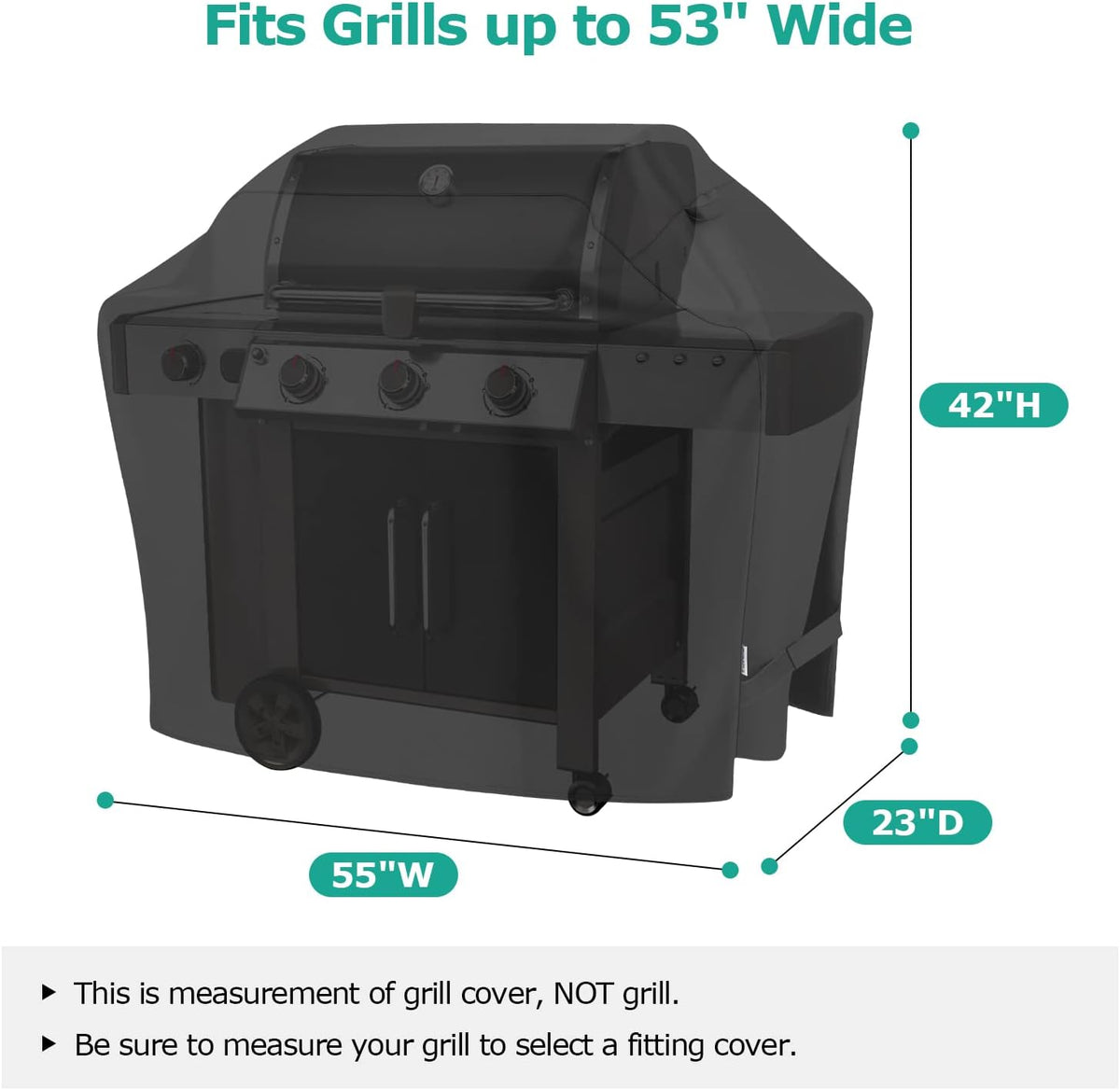 SunPatio Grill Cover 55 Inch, Outdoor Heavy Duty Waterproof Barbecue Gas Cover, UV & Fade Resistant, All Weather Protection Compatible for Weber Charbroil Nexgrill Kenmore Grills and More, Black