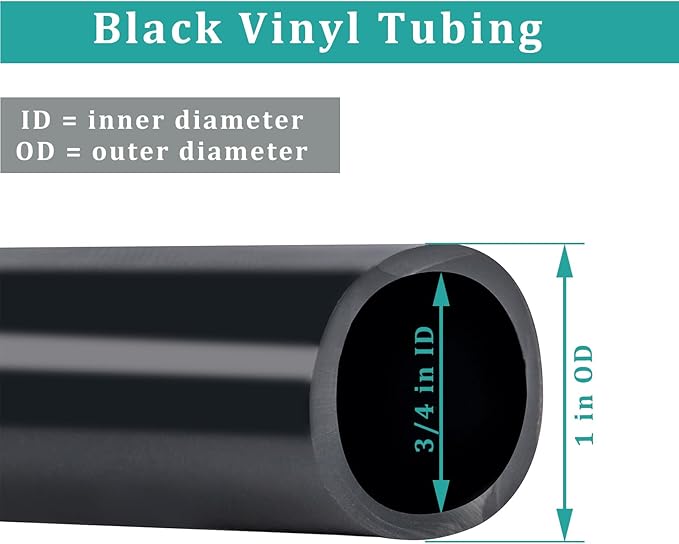 3/4" id - 10ft Black Vinyl Tubing Flexible PVC Tube Hybrid Hose Transfer Water Fuel Gas for Pond Fountain Garden Waterfall, Durable and Safe, with 2 Hose Clamps