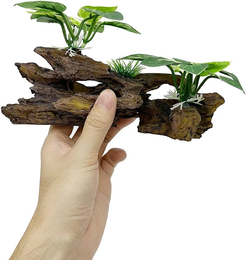 Smoothedo-Pets Fish Tank Decorations Aquarium Decor Ornaments Betta Silk Leaf pad Hammock Artifical Driftwood Cave Goldfish Bowl Accessories (Type-B)