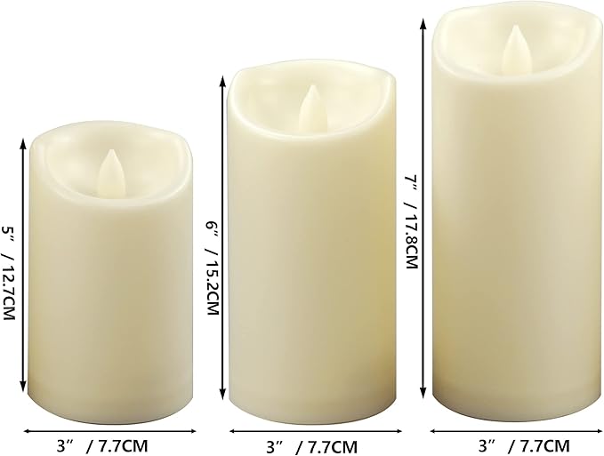 CANDLE CHOICE Waterproof Outdoor Battery Operated Flameless Pillar Candles with Timer Realistic Flickering Plastic Fake Electric LED Lights for Lantern Garden Wedding Christmas Decorations 3 Pack