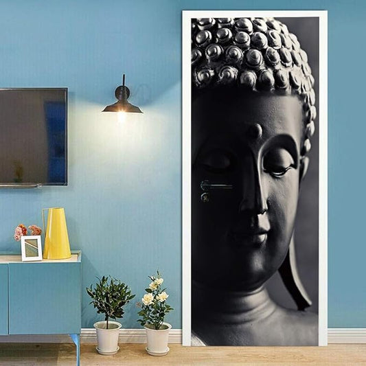 3D Door Stickers Murals Peel and Stick - Buddha Statue - Door Wallpaper Self-Adhesive Door Decals Removable PVC Waterproof Door Poster for Bedroom Living Room Door 33.9" x 78.7"