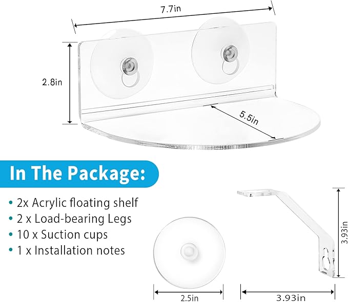 2-Pack Acrylic Window Plant Shelves with Suction Cups & Support Brackets - Semicircular Window Sill Extender for Herb Pots, Succulents, Flower Boxes, Micro Greens | Indoor/Outdoor Use