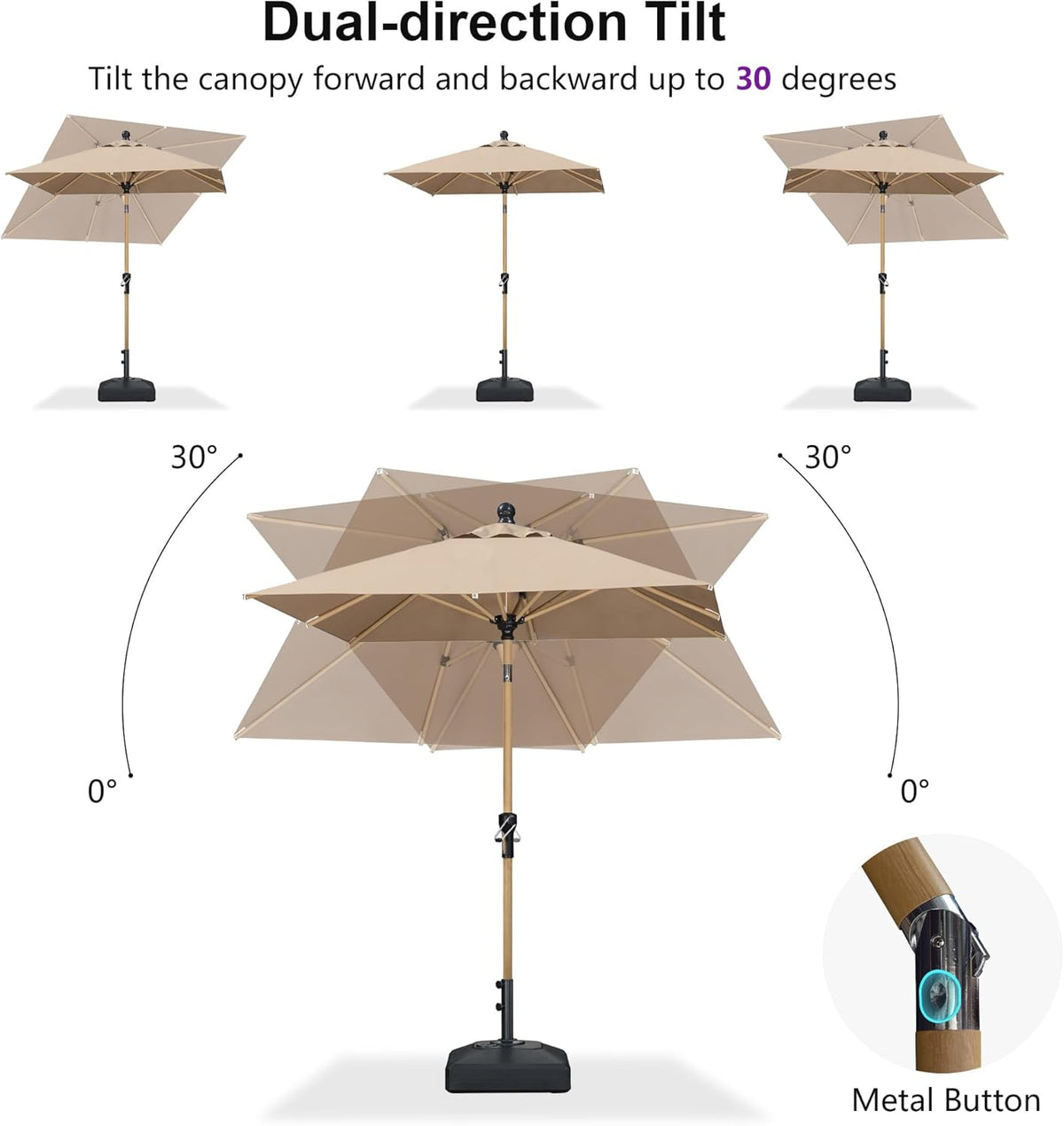 PURPLE LEAF 6' x 6' Square Outdoor Umbrella with Base Outdoor Table Umbrella Aluminum Patio Umbrella with Push Button Tilt & Crank and 8 Ribs Market Umbrella for Pool Backyard Beach, Taupe