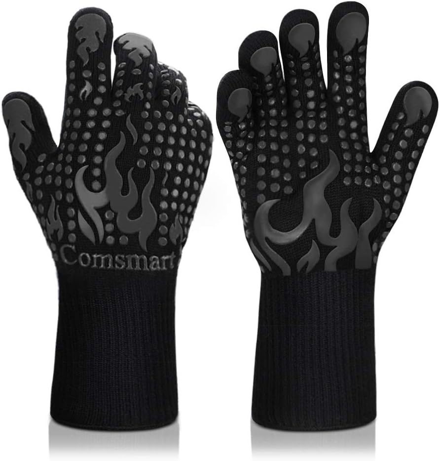 Comsmart BBQ Gloves, 1472F Heat Resistant Silicone Non-Slip Oven Mitts, Long Kitchen Gloves Perfect for Grilling, Cooking, Baking, Cutting