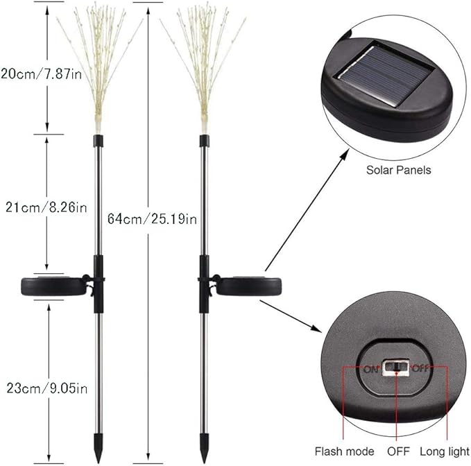 Anordsem Solar Garden Lights Solar Lights Outdoor Decor Lights DIY Dimmable Multi-Color Artificial Tree Solar LED Fireworks Stake Lights Auto ON-Off for Garden Pathway Christmas Halloween 2-P