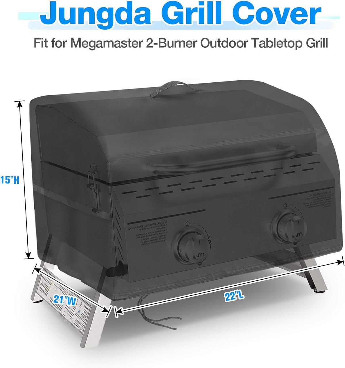 Portable Grill Cover for Megamaster 2-Burner Propane Outdoor Tabletop Grill,Waterproof Small Table Top BBQ Grill Cover,Heavy Duty 600D Outdoor Tabletop Grill Cover