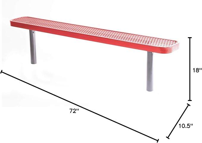 Coated Outdoor Furniture Heavy-Duty Outdoor Bench Thermoplastic Coated, Expanded Metal, Commercial-Grade Seating, Made in America (Inground Without Back, 6 Ft, Red)