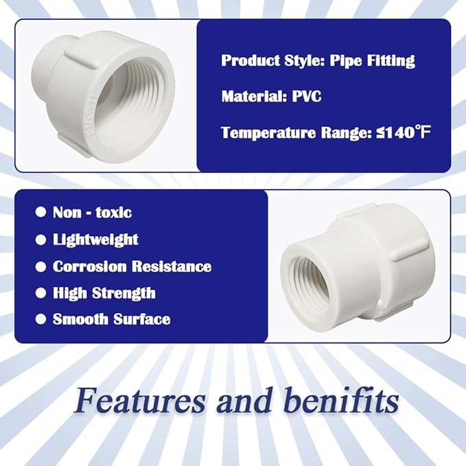 8PCS 1/2 to 1 Inch Female to Female PVC Pipe Pressure Fittings 1/2" to 1" Double Female Thread Coupling Pipe Adapter Connectors for Sprinkler, Drip Irrigation System