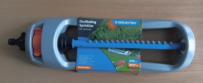 GRÜNTEK Oscillation Sprinkler Primavera up to 3617 ft² Irrigation Area, Blasting Width Up to 69x49ft., Oscillating Sprinkler for Lawn, Plants, Garden