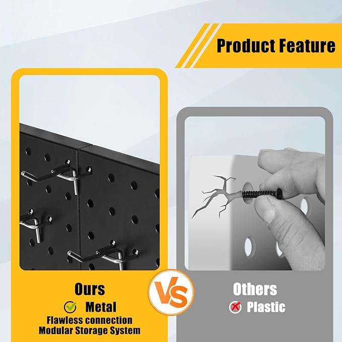6 Pcs Metal Pegboard Panels, Heavy Duty Peg Boards for Garage and Garden Tool Storage, Includes Drywall Anchors and Screws Kits, Black