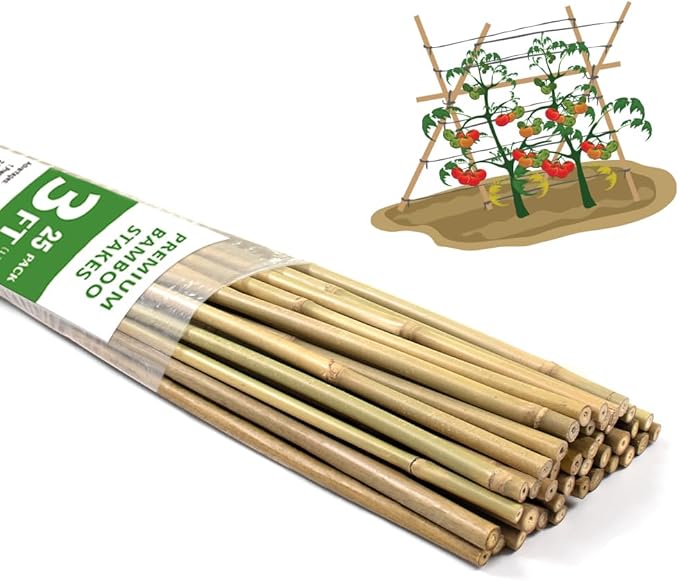 Bamboo Stakes,3FT Natural Bamboo Garden Stakes,BOVITRO 25Pcs Bamboo Plant Stakes,Bamboo Sticks for Tomato,Beans,Vegetable and Climbing Plants