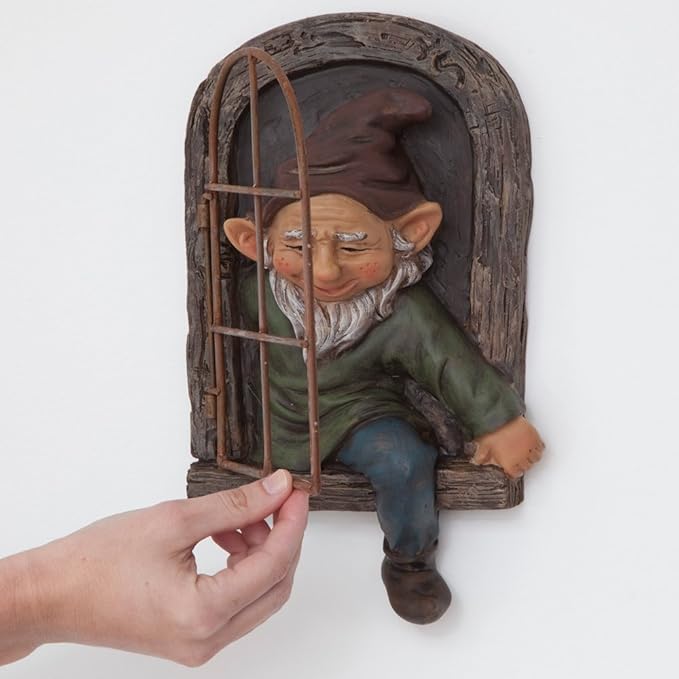 Bits and Pieces - 12-inch Elf Out The Door Tree Hugger - Yard Decorations - Whimsical Tree Sculpture - Garden Decoration - Garden Peeker Yard Art