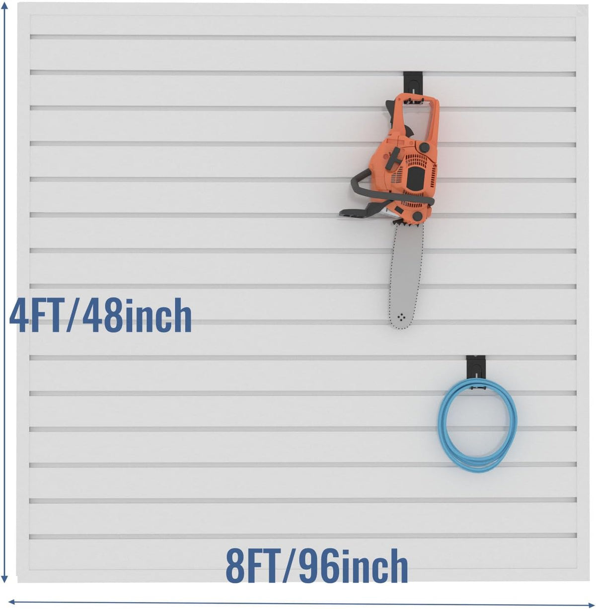 Slatwall Panel Garage Organizer PVC Slatwall Heavy Duty Wall Mounted Rack, Interlocking Slat Wall Panels for Tool Organization Peg Board(White 4 x 4 ft)