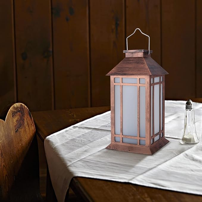 2-Pack 13" Vintage Candle Lantern with Led Flameless Candle (6hr Timer) - IP65 Waterproof Battery Powered - Outdoor Patio Hanging Lanterns Decorative Tabletop Lanterns