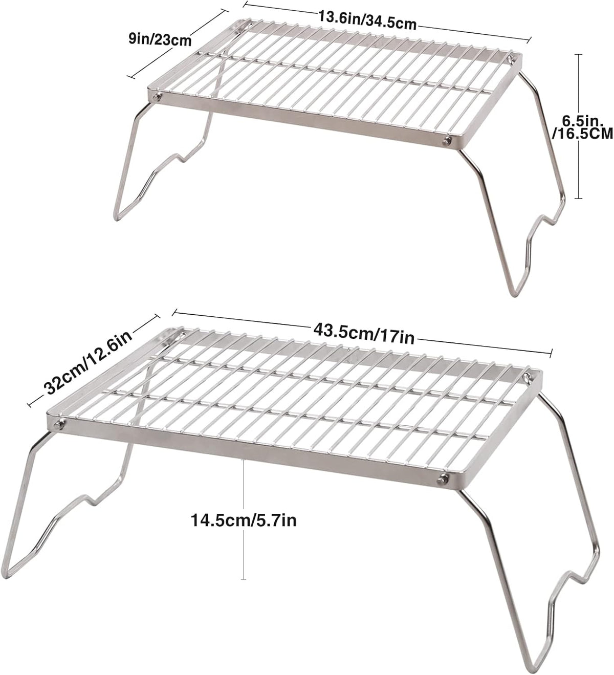 REDCAMP 17" Large Folding Campfire Grill 304 Stainless Steel Grate, Heavy Duty Portable Camping Grill with Carrying Bag for Outdoor Cooking Backpacking Hiking Picnics BBQ