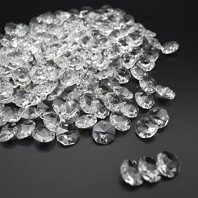 200Pcs/Set 14MM Transparent K9 Crystal Beads Chain Refraction Glass Chandelier Part Prisms Octagonal Beads Home Decor