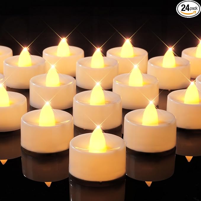 BEICHI Flameless Candles, 24Pack Battery Operated Candles, LED Tea Lights Candles Battery Operated, Flickering Fake Candles for Wedding Halloween Christmas Diwali- Warm Yellow