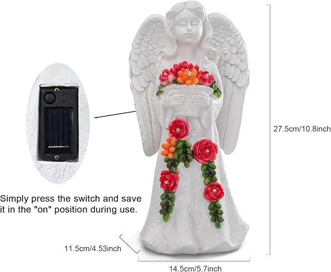 Angel Garden Statue Figurines Light Decoration Outdoor Solar Angels with 8 Led Lights Outside Resin Sculpture Art Decor Patio Lawn Yard Housewarming Gifts for Women Grandma Mom