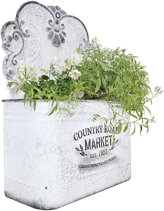 All Chic Metal Wall Planter Wall Mount Planter Wall Vases for Flowers Shabby Chic Wall Decor for Rustic Farmhouse Wall Outdoor Decor (White)…