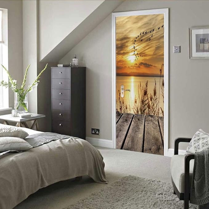 3D Peel and Stick Door Stickers Murals - PIER - Wallpaper Self-Adhesive Decals Removable PVC Waterproof Poster for Bedroom Living Room 31.5" x 78.7"