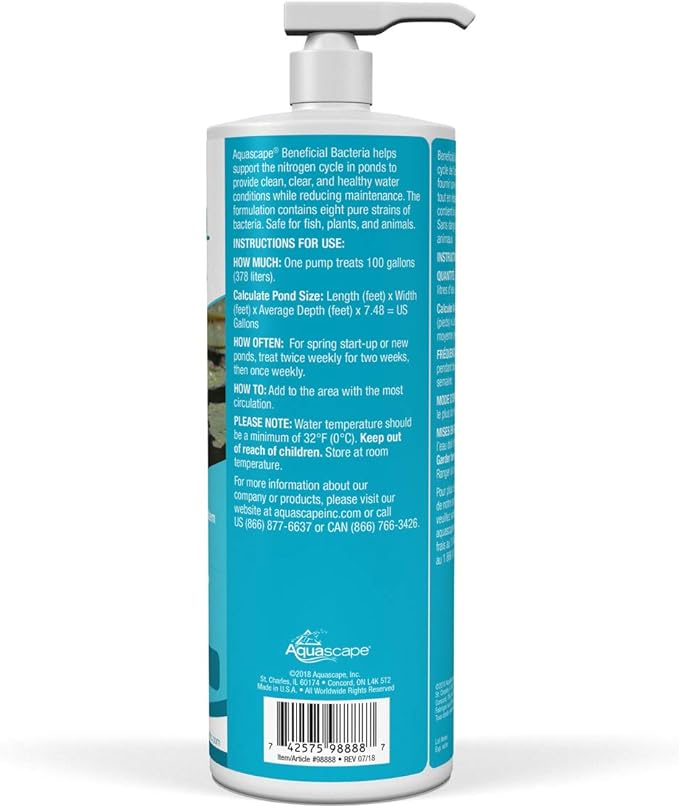 Aquascape Liquid Beneficial Bacteria for Pond and Water Features, 32-Ounce Bottle | 98888