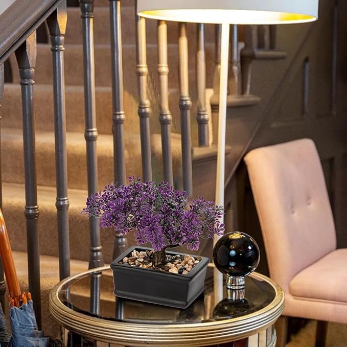 Artificial Bonsai Tree Juniper Faux Plants Indoor Fake Plants Decor with Black Ceramic Pots for Home Table Office Desk Bathroom Shelf Bedroom Living Room Farmhouse Decorations-Purple