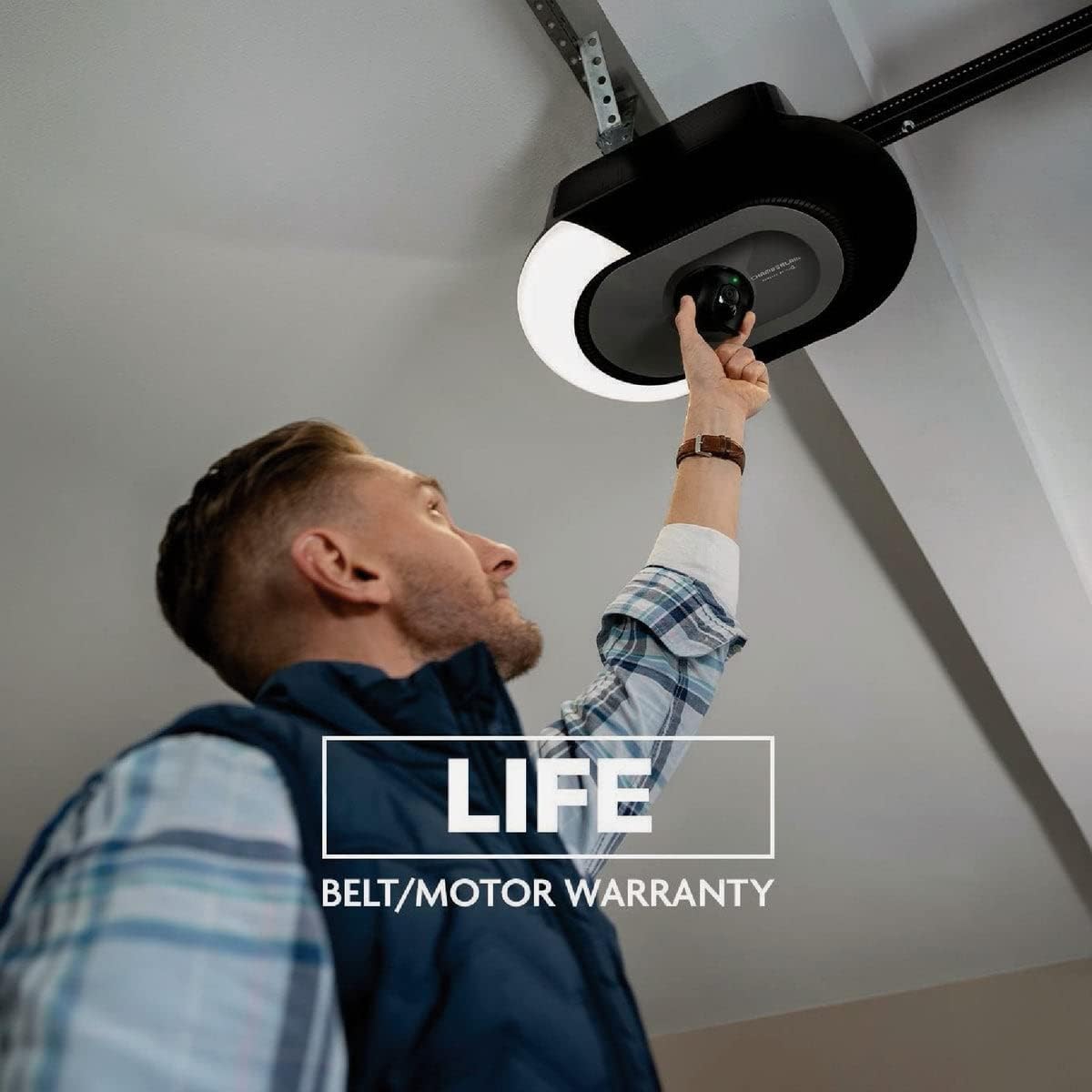 Chamberlain B4643T Smart Built in Camera-myQ Smartphone Controlled-Ultra Quiet, Strong Belt Drive, Blue Garage Door Opener