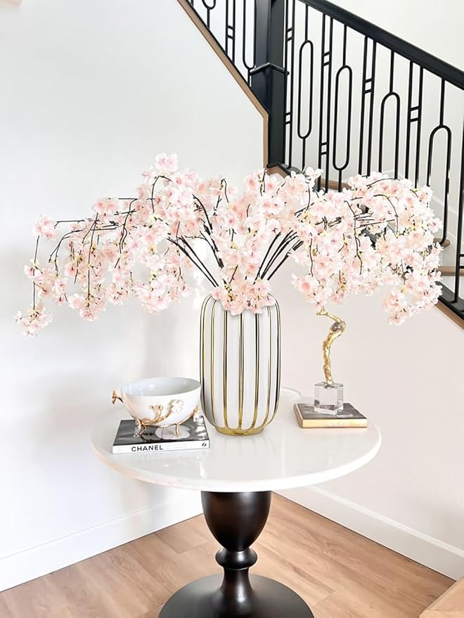 Briful Gold Plated Lantern Ceramic Vase Home Decor Creative Design Porcelain Decorative Flower Vase 11.02'' White Ceramic Vases for Wedding Anniversary Decoration