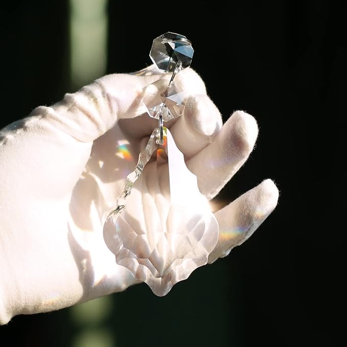 12pcs Crystal Chandelier Maple Leaf Prism Pendant Parts, 76mm Hanging Crystals Beads for Chandelier Wedding Decoration Clear