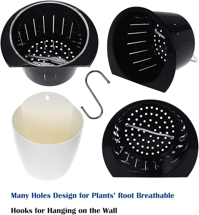 8 Packs 5" and 7.3" Plastic Self Watering Pots Wall Hanging Planters Wall Mounted Wicking Flower Pots for Indoor and Outdoor African Violet, Ocean Spider Plant, Orchid, White