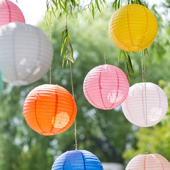 Chinese Style Paper Lanterns, Set of 12, Suitable for Party Decoration (Yellow, 12in)