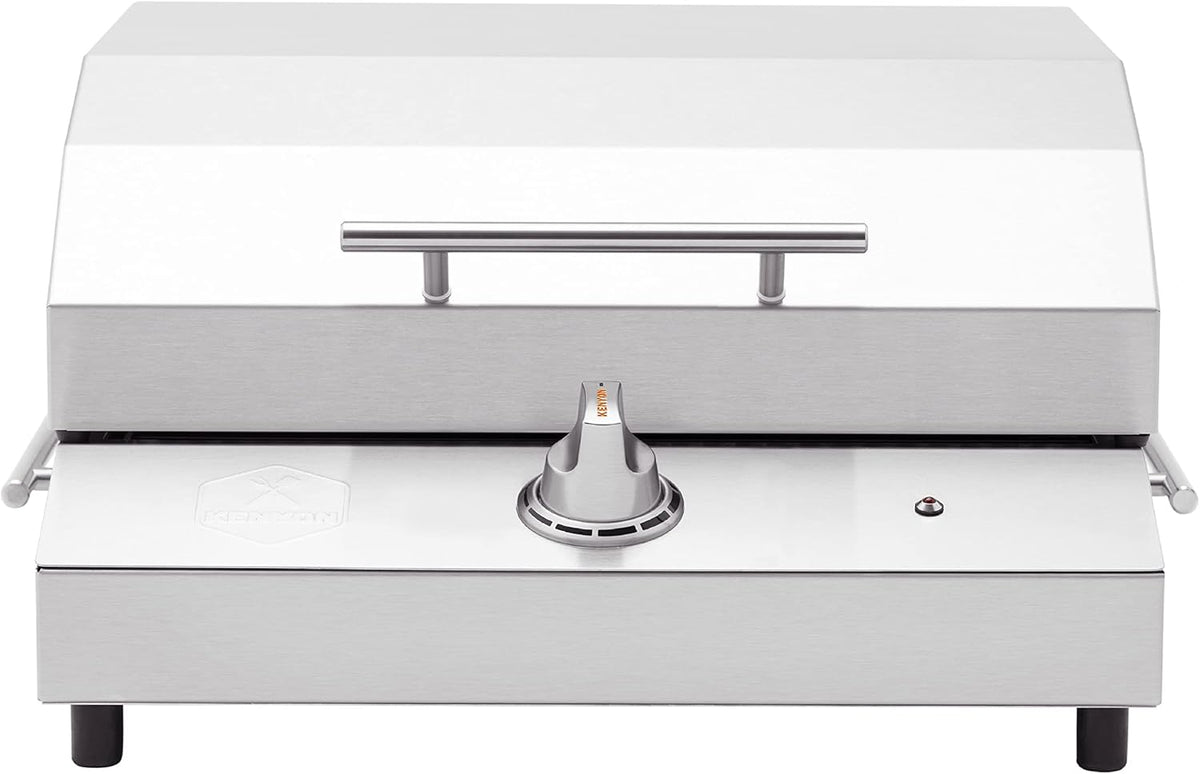 Kenyon G2 Portable Tabletop Electric Grill, 1440W Single Burner, Stainless Steel Body, Cast Aluminum Grate, UL Approved Grill For Indoor And Outdoor Use, Removable Lid, Dishwasher Safe, 120Volts