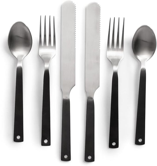 Barebones Flatware Silverware Set - Formal Polished Camping Utensils - Stainless Steel Cutlery Set of 6 - Camping Utensil Set with Forks, Knives, and Spoons (Silver)