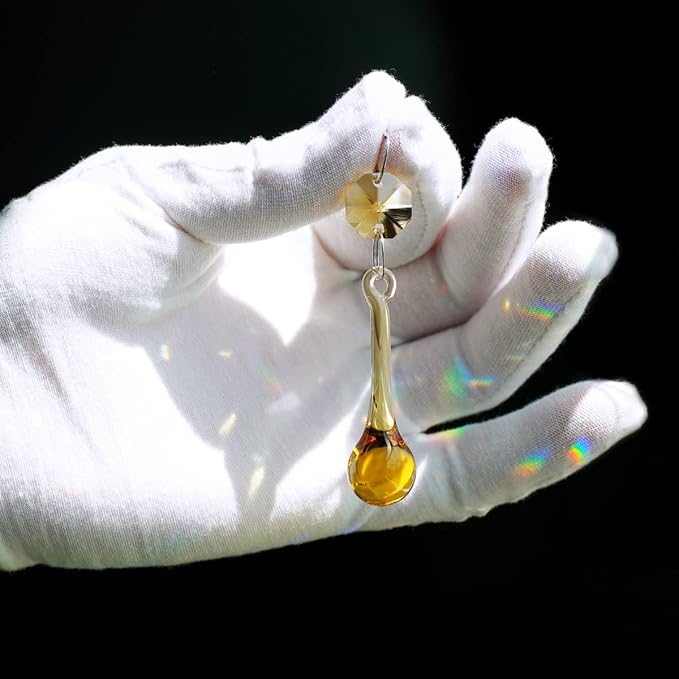 12pcs Raindrop Crystal Chandelier Prisms Parts, 53mm Hanging Crystals Beads for Chandeliers, Home Decoration (Topaz)