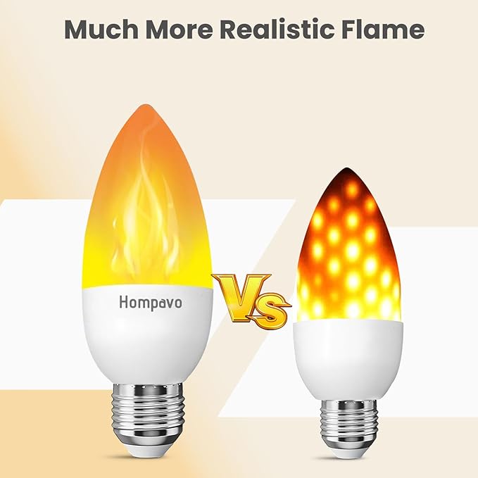 Hompavo Upgraded LED Flame Light Bulbs, 3 Modes Flickering Light Bulbs, E26 Candle Fire Light Bulb for Halloween Christmas Party Porch Indoor & Outdoor Home Decoration - 6 Pack
