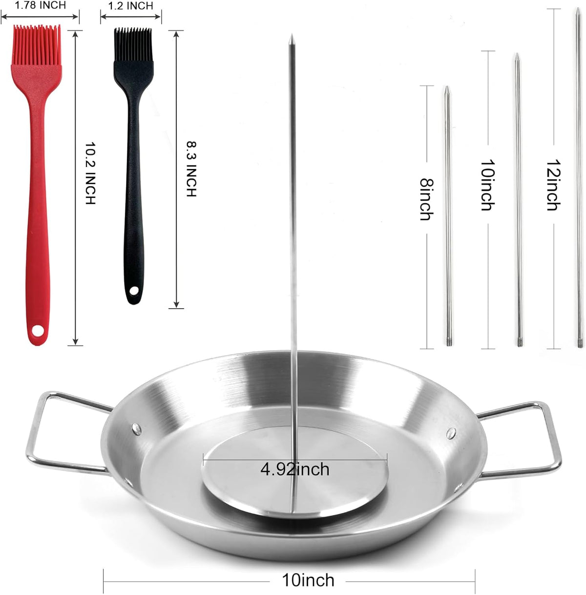 Fengzhe Al Pastor Skewer for Grill：Stainless Steel Vertical Skewer, Brazilian Spit Stand with 3 Spikes,2 Brushes,Ideal for Tacos Al Pastor,Shawarma, Kebabs on Smoker, Oven,with Fat Separator Tray