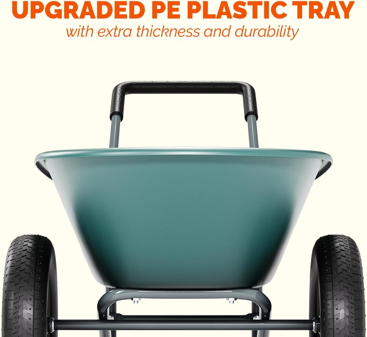 Upgrade 2 Wheel Wheelbarrow, Yard Cart with Padded Handlebar, 14 Inch Pneumatic Tires for High Stability, Ideal for Moving Soil, Plant Shrub, Gardening Tool, Easy Assembly