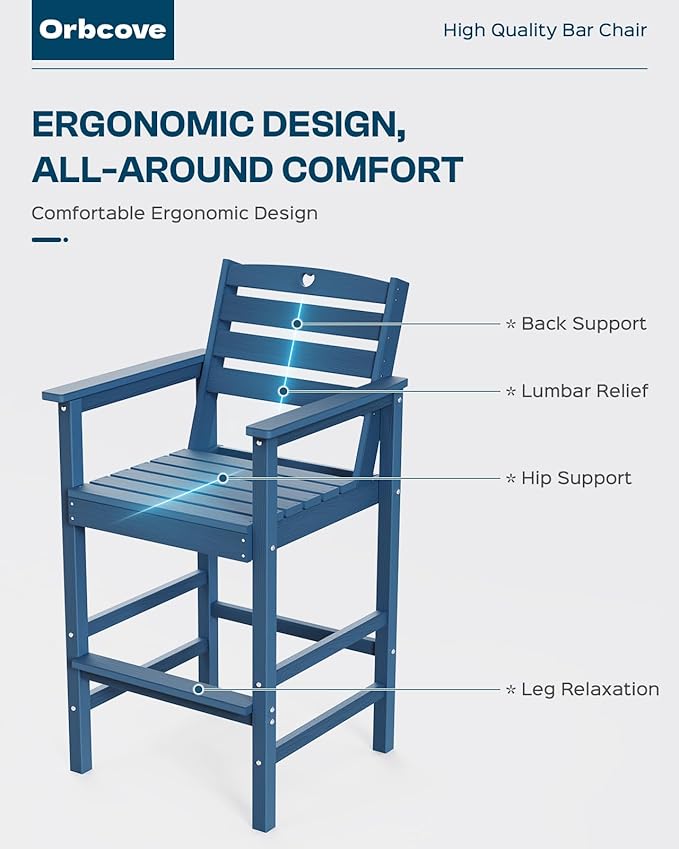 5-Piece Bar Height Outdoor Table and Chairs Set, HDPE Wood Grain Patio Bar Table and Chairs with Heart Cutout Design, Weather-Resistant Bar Height Furniture for Deck, Porch, Pool (Navy Blue)