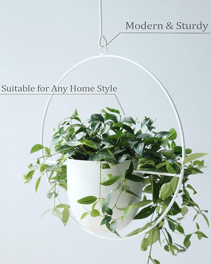 Hanging Planter Indoor Modern Boho Plant Pot Metal Wall and Ceiling Plant Holder Mid Century Minimalist Flower Pot for Hanging Plants, White