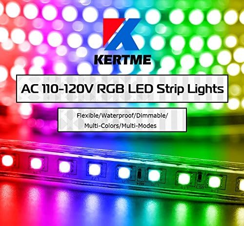 5050-60 Type AC 110-120V RGB LED Strip Lights, Flexible/Waterproof/Dimmable/Multi-Colors/Multi-Modes LED Rope Light + 24 Keys Remote for Home/Garden/Building Decoration (131.2ft/40m, RGB)