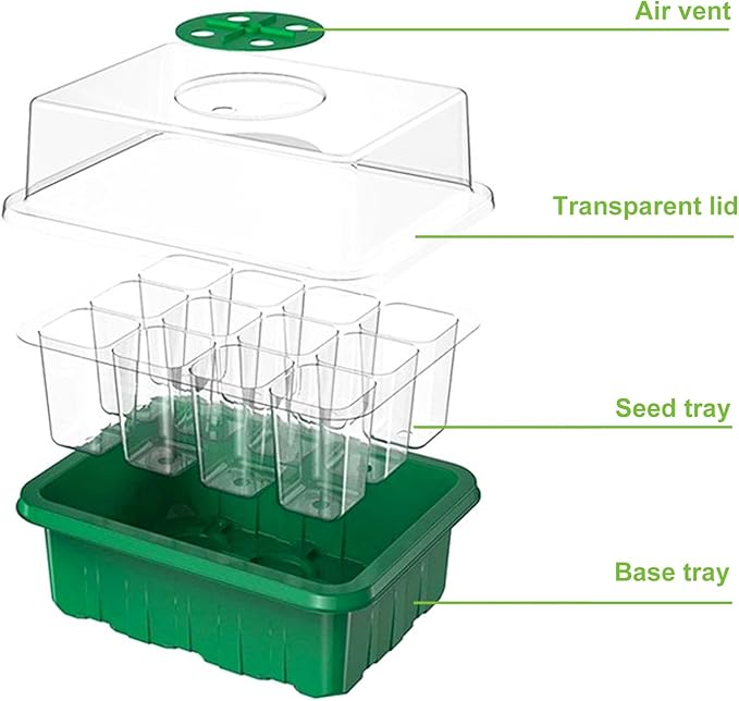 5 Packs Seed Starter Tray, 60 Cells Seed Starter Kit with Humidity Dome Seed Starting Trays Plant Starter Kit and Base Mini Greenhouse Germination Kit for Seeds Growing Starting
