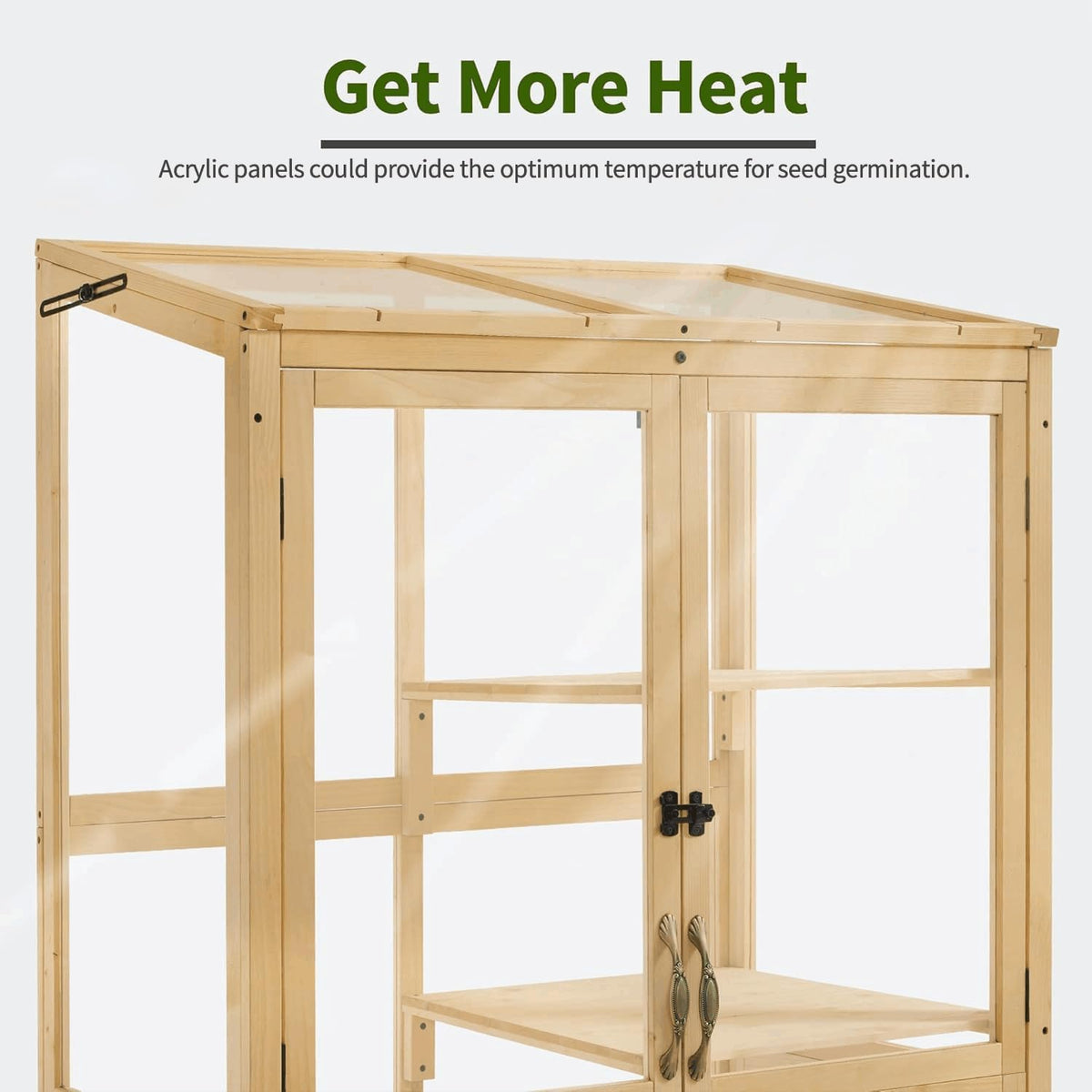 Macrout Cold Frame Greenhouse, Tall Wooden Greenhouse for Outdoor Indoor Use with Polycarbonate Panels, 3 Tier Garden Cold Frame with Drawer and Shelves, 0864 (Natural)