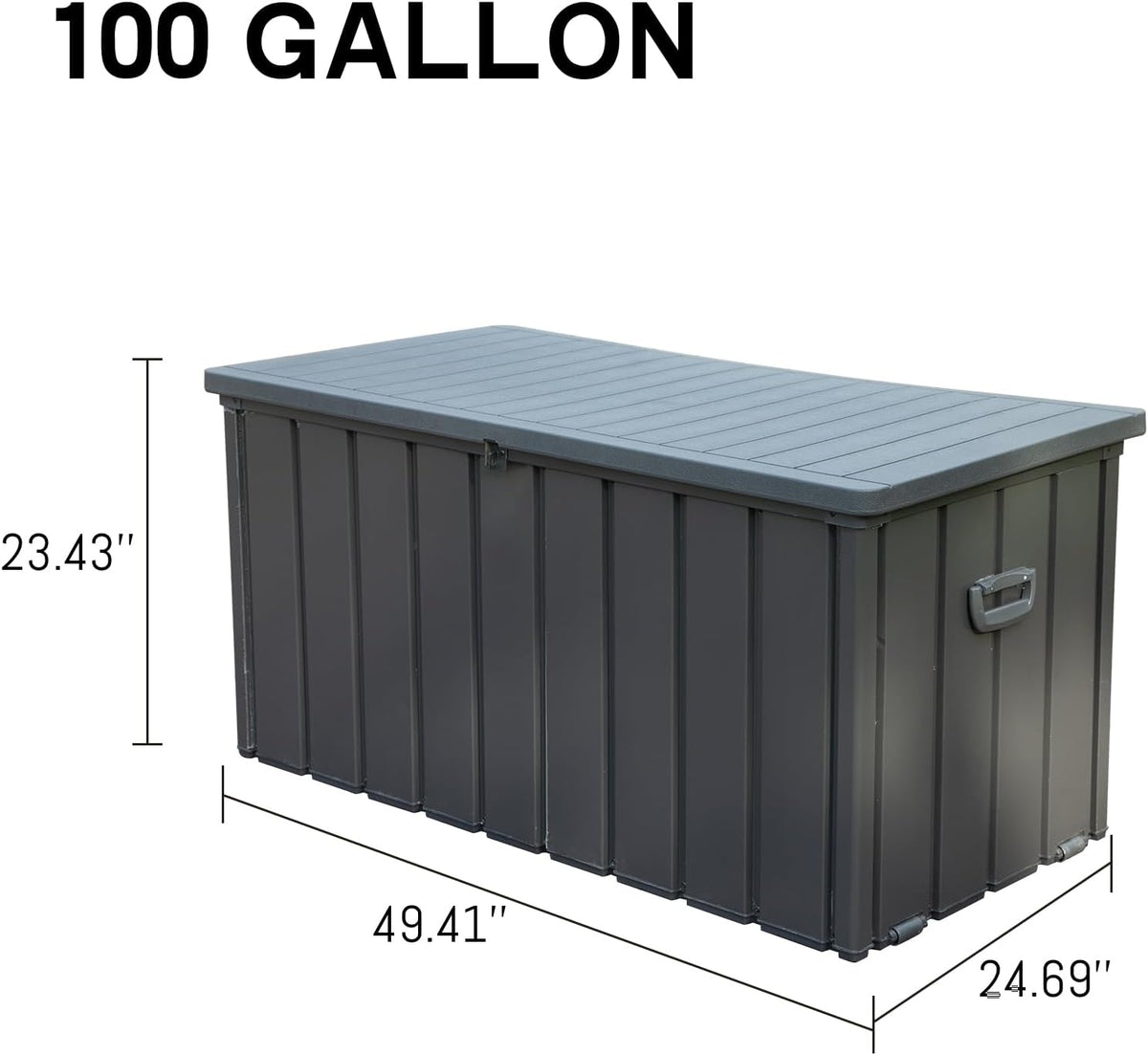 KUIKUI 100 Gallon Deck Box Waterproof, 100 Gallon Outdoor Storage Box, Metal Deck Box Waterproof for Pool Patio Cushions and Sports Pools Equipment, Dark Gray